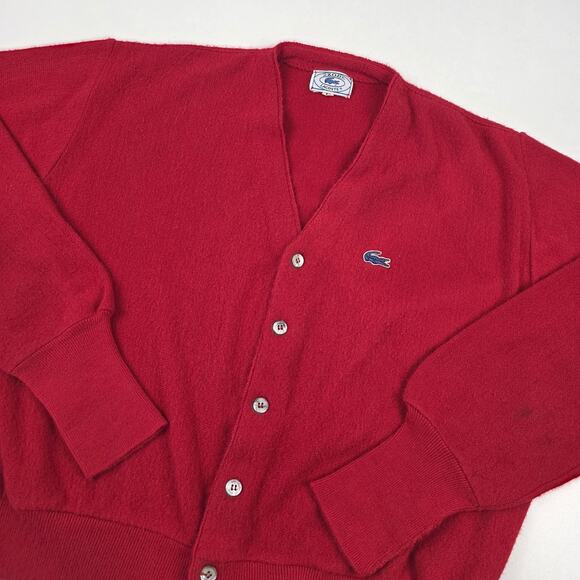 Vintage Izod Lacoste Cardigan Sweater Mens Large Red Orlon Acrylic Croc 80s - Picture 4 of 15